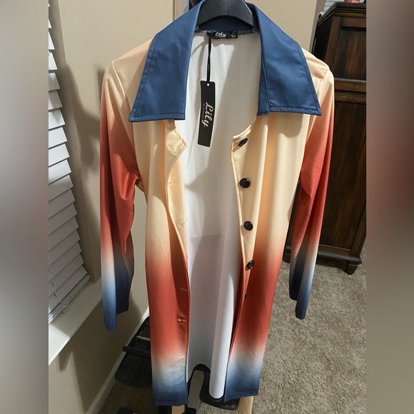 Button up hombre cardigan with collar and tie belt - Picture 2 of 9